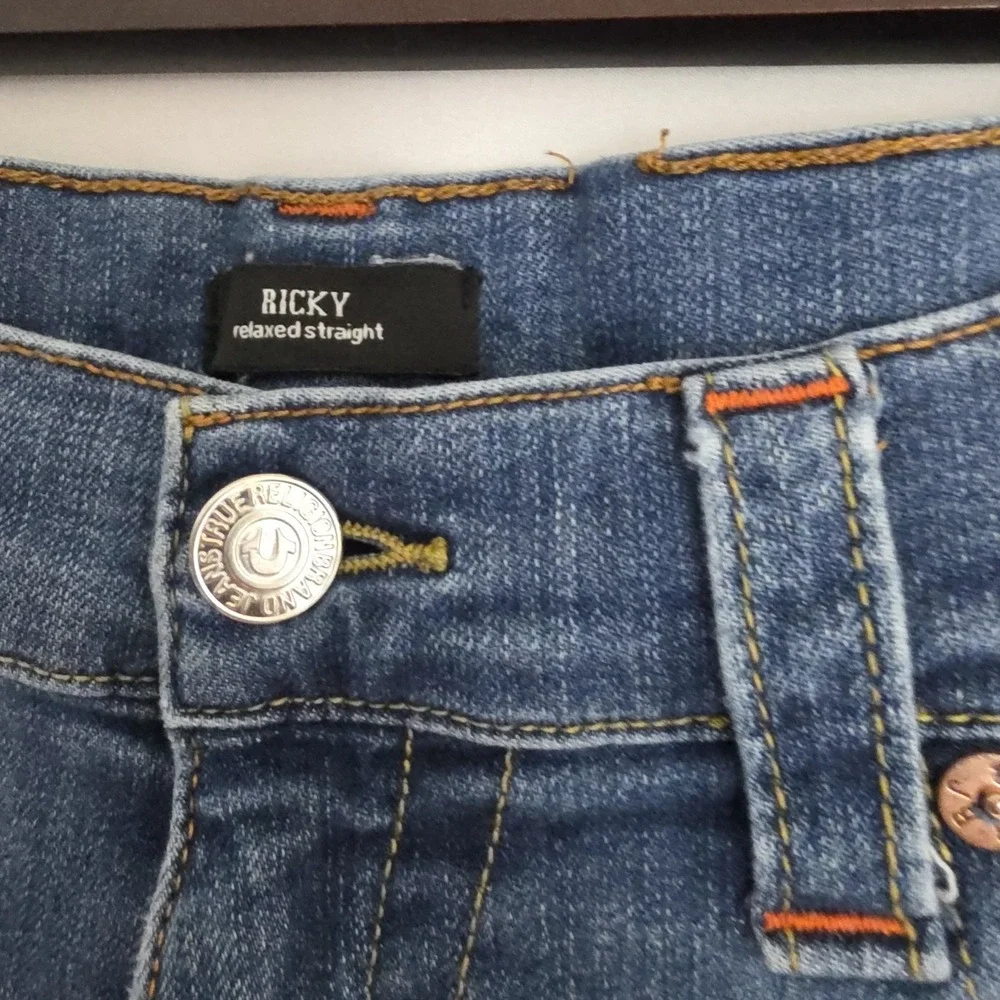 True Religion Ricky Jeans Mens Sz 38 X 33/34‎ Blue Relaxed Straight Flap Pockets